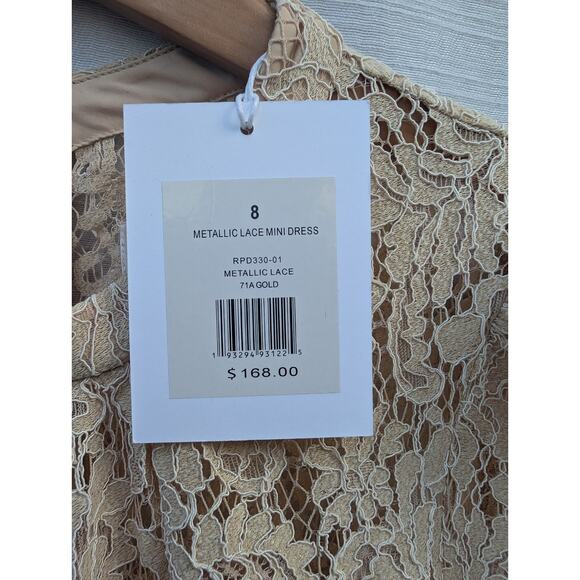 Rachel Parcell Women's Metallic Lace Mini Dress Sz 8 Gold Long Sleeve Feminine - Picture 5 of 7